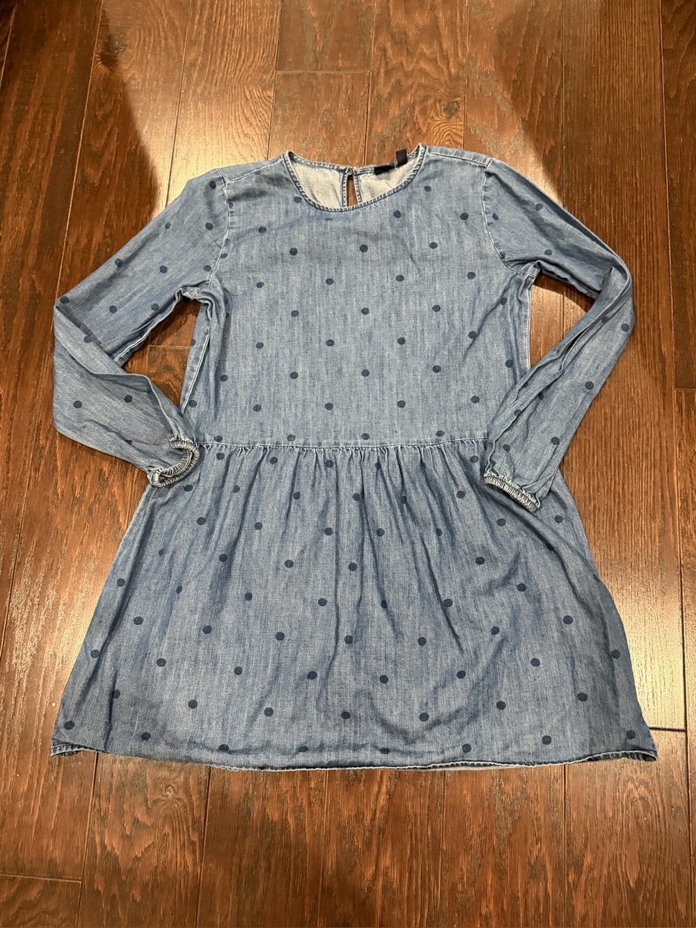 Gap Girl Blue Polka Dot Tiered Long Sleeve Denim Dress Size XXL